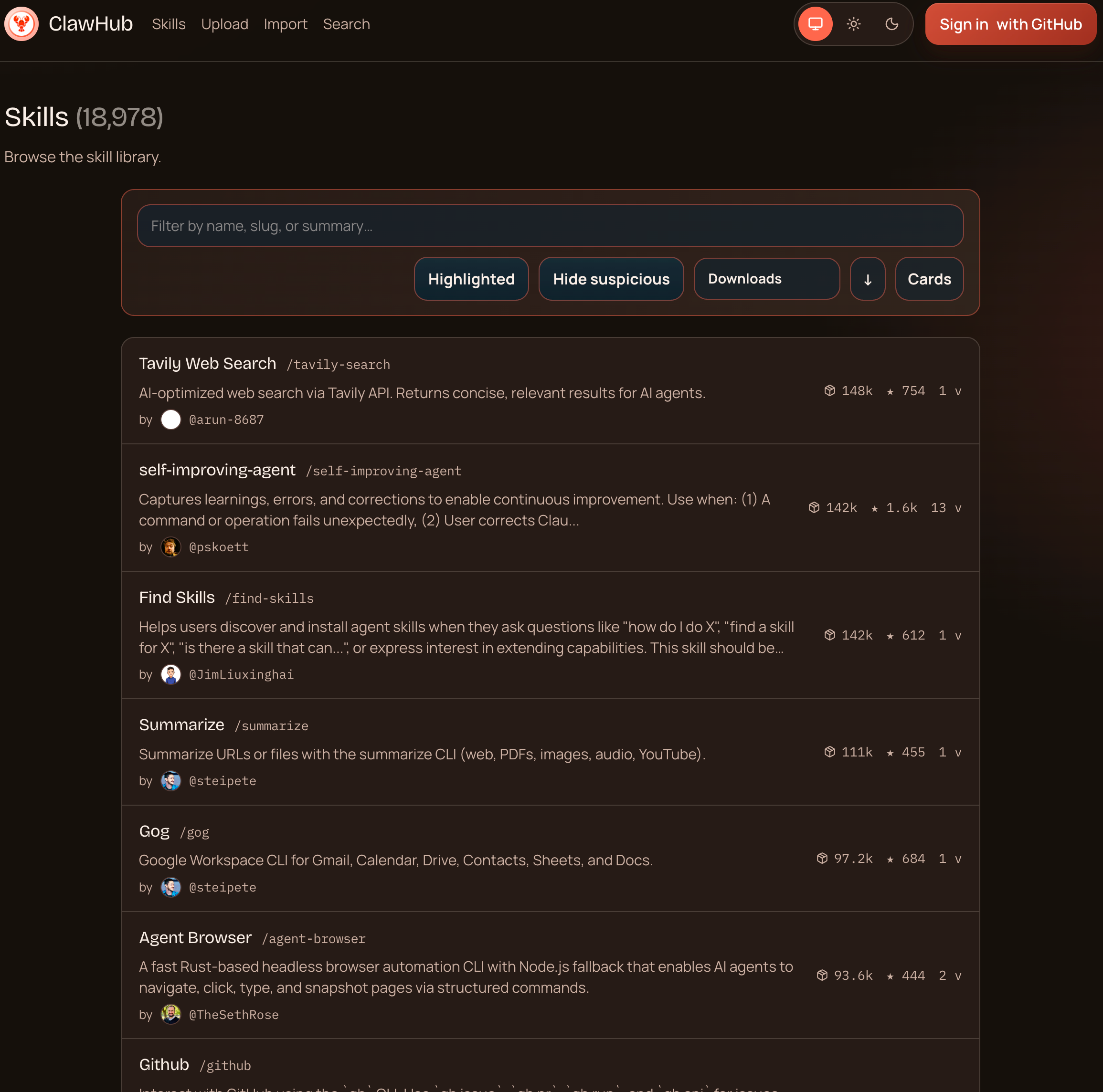 Browse skills visually in ClawHub Skills
