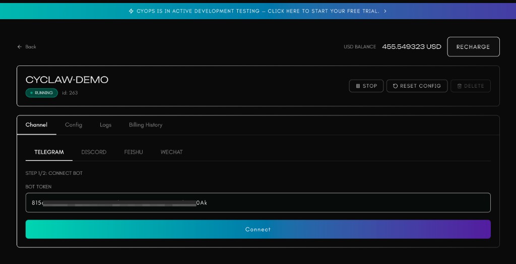 Fill the Telegram bot token