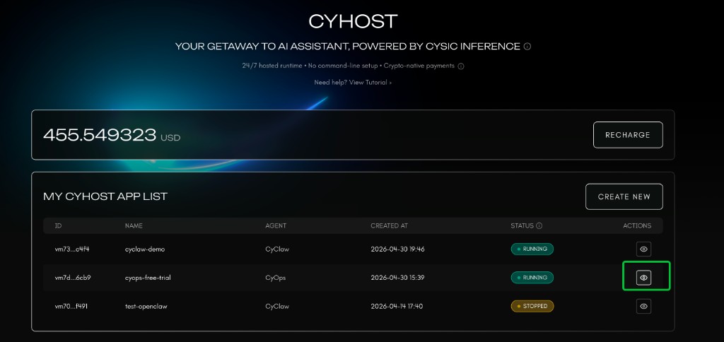 Open the CyOps instance details page