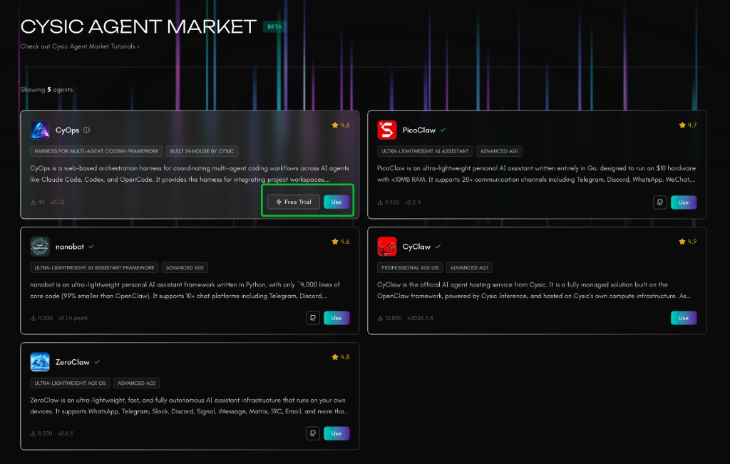 Open the CyOps card in Agent Market