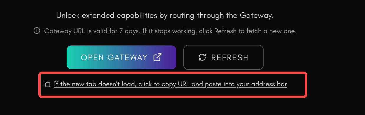 Copy the Gateway URL manually